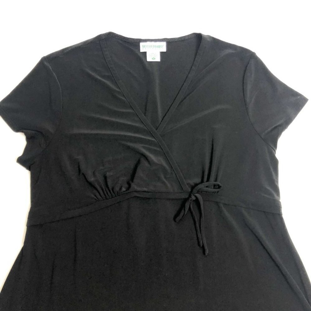 Motherhood Maternity Top Womens M Black Faux Wrap Short Sleeve Stretch Knit